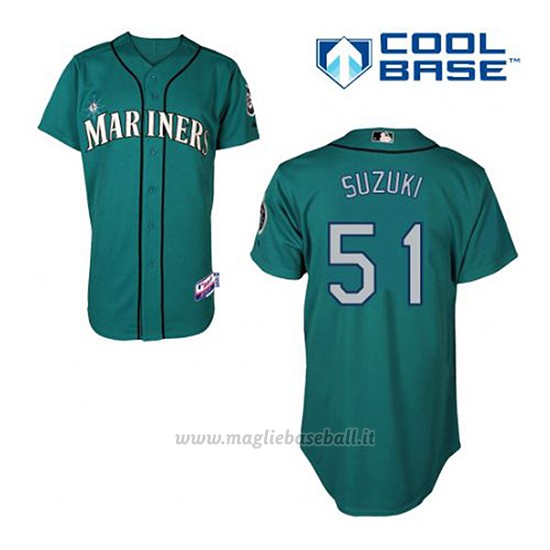 Maglia Baseball Uomo Seattle Mariners Ichiro Suzuki 51 Teal Verde Alterner Cool Base